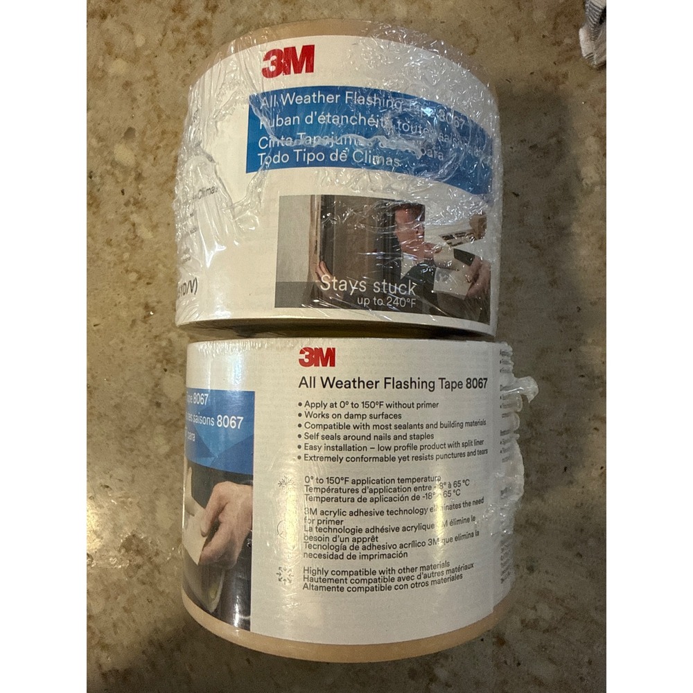 3M All Weather Flashing Tape 8067 Tan 4 inch x 75 feet 2 Rolls New Sealed